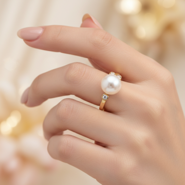 Stilvoller Damenring mit Perle und Zirkonia