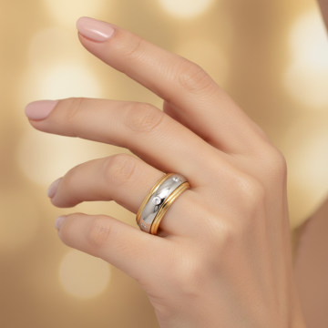 Bicolour Drehring mit Brillanten