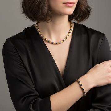 Außergewöhnliches und seltenes Vintage Schmuckset mit Lapislazuli in 750er Gold