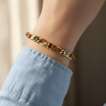Prachtvolles Figaroarmband mit verschiedenen Farbsteinen