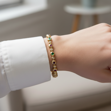 Farbenfrohes Edelsteinarmband in 585er Gelbgold