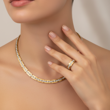 Elegantes 2teiliges Bicolor-Schmuckset in 14karätigem Gold