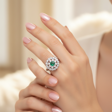 Antiker Damenring mit Smaragd und Diamanten