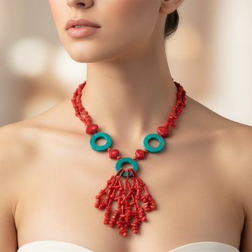Korallen- Designkette mit Magnesit Türkis
