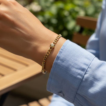 Klassisches Flachpanzerarmband mit 3 Brillanten