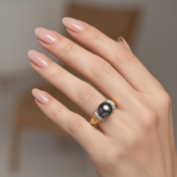 Glamouröser Damenring mit farbiger Zuchtperle und Diamanten