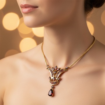 Auffälliges Collier mit rot braunen Schmucksteinen
