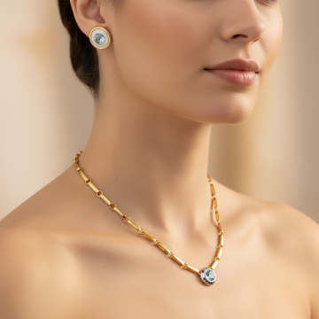 Traumhaftes Bicolor-Schmuckset in 585 Gold mit Aquamarinen