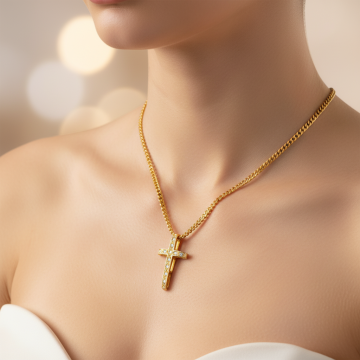 Zirkonia besetztes Kreuz mit passender Halskette