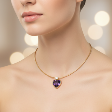 Liebevoller Herzanhänger mit Amethyst – Reifkette inklusive