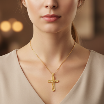 Unisex - Kreuzanhänger 750er Gold mit Halskette 585er Gold