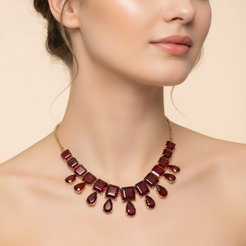 Pompöses Collier mit 22 Granatsteinen in verschiedenen Formen