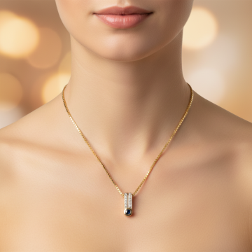 Clipanhänger mit Saphir und Diamanten mit Venezianerkette