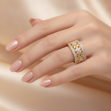 Niedlicher Damenring mit diamantbesetzten Blüten