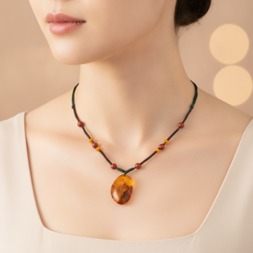 Bernstein Imitat Kette mit Stoffband