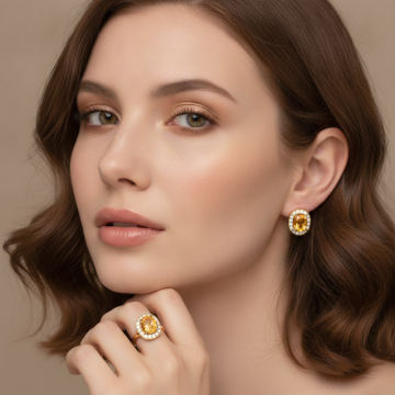 Set – Ohrringe und Ring mit Citrinen und Zirkonias
