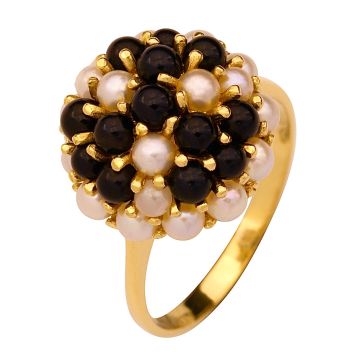 Damenring mit Zuchtperlen und Onyx