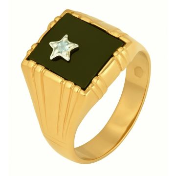 750er Herrenring mit Onyx und Zirkonia