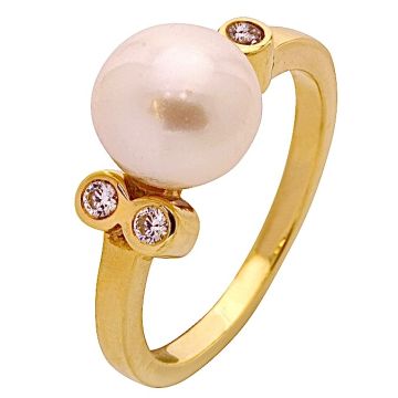 Stilvoller Damenring mit Perle und Zirkonia