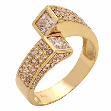 Großer Damenring mit Zirkonia in 585er Gelbgold