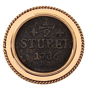 Münzbrosche mit ½ Stüber von 1786 und Fassung in 750er Gold