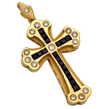 Massiver Kreuzanhänger mit Saphiren und Brillanten in 750er Gold