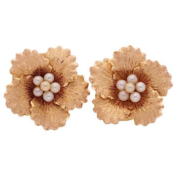 Blumen Ohrclips mit Süßwasserperlen