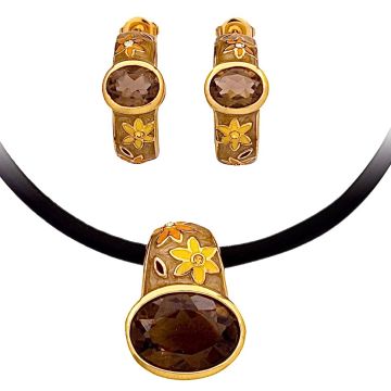 Hübsches Silber vergoldetes Schmuckset mit Lederkette