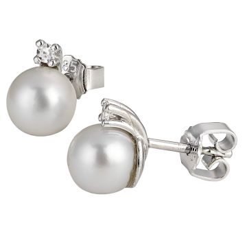 Paar Ohrstecker aus 585er Weißgold mit je einer Zuchtperle und Diamant