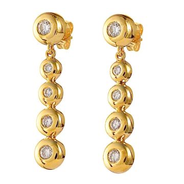 Traumhafte Ohrringe aus 18-karätigem Gold. Aneinandergereihte runde Elemente mit jeweils einem Brillanten in unterschiedlichen Größen. Insgesamt haben die Brillanten 1,20 ct.