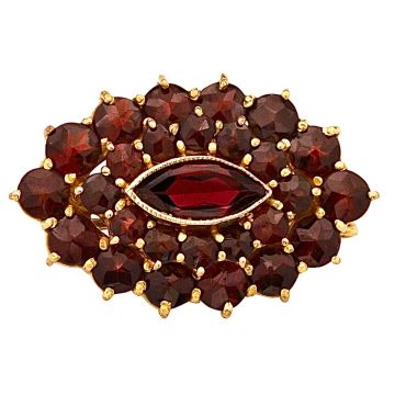 Brosche Doublé mit 27 Granatsteinen