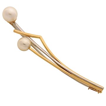 Stabbrosche aus Platin und 750er Gold mit Zuchtperlen
