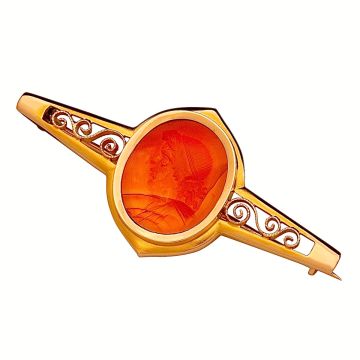 Goldene Brosche mit Karneol Gemme Intaglio