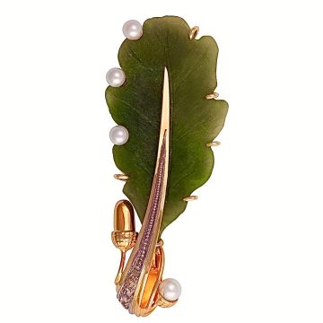 Prachtvolle Brosche in Form eines Eichenblattes