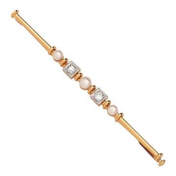 Vintage Stabbrosche mit 3 Zuchtperlen und 2 Brillanten