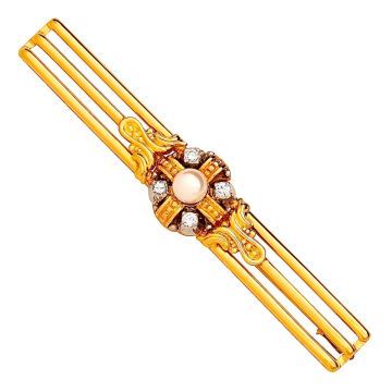 Eindrucksvolle Stabbrosche mit Zuchtperle und Brillanten