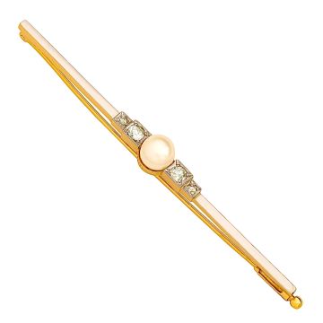 Antike Stabbrosche mit 4 Brillanten und Zuchtperle