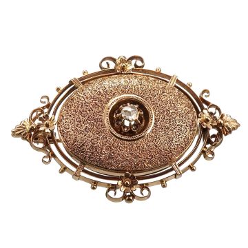 Spätbiedermeier-Brosche aus 585er Gold mit Diamant-Rose