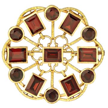 Auffällige Brosche mit 13 Granatsteinen