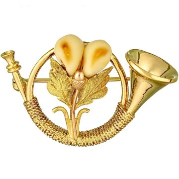 Brosche - in Form eines Jagdhornes