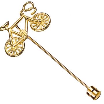 Ausgefallene Krawattennadel in Form eines Rennrades. 585er Gelbgold. Räder und Pedale lassen sich drehen

