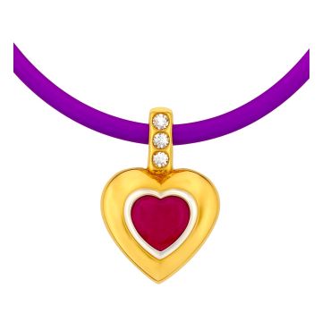 Charmanter Clipanhänger in Herzform mit Rubin und Diamanten – Violette Silikonkette