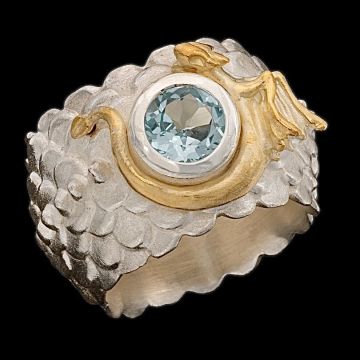 Beeindruckender Drachenfels Ring in 925er  Silber mit Blautopas