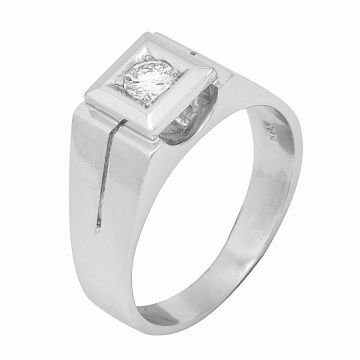 Weißgoldener Herrenring mit großem Brillant