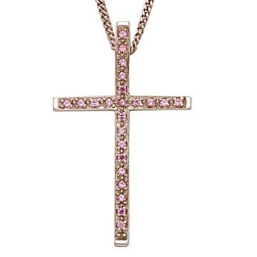 Kreuzanhänger mit rosa Zirkonia – inkl. Halskette