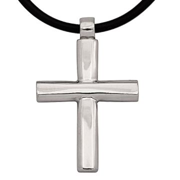 Silberner Kreuzanhänger mit Lederkette