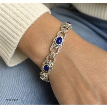 Silberarmband mit Lapislazuli und Markasiten