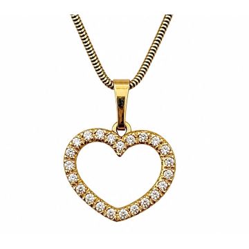 Offenes Herz mit Zirkonias in 585er Gold an Schlangenkette in 333er Gold