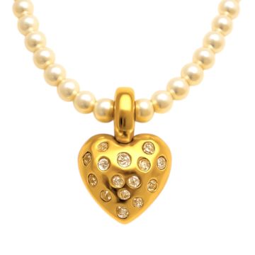 Elegante Perlenkette mit brillantbesetztem Clip Anhänger