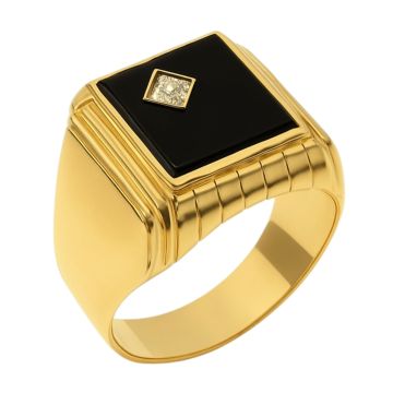 Maskuliner Herrenring mit Brillant und Onyx